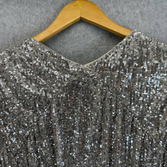 Express Womens Gold Silver Sequin Body Suit V-Neck Short Sleeve Date Size Medium - Picture 7 of 16